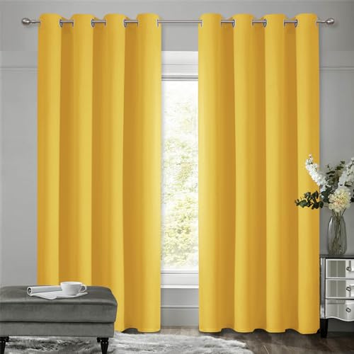 VEHEDE Senfgelb Thermovorhang Haustür Verdunklungsvorhänge, Vorhänge Blickdicht Gardinen Schlafzimmer 210 cm Lang, Thermovorhang Kälteschutz 210 cm Lang, H 210 x B 140 cm, 2er Set Verdunklungsvorhänge
