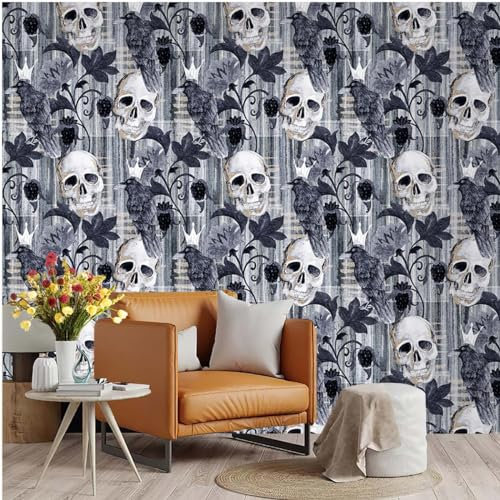 Wallpaper Skull Blue Animal Sticky Wallpaper Non Woven Self Adhesive Wallpaper Bathroom Wallpaper Peel and Stick Wallpaper Kitchen Wallpapers Wall Paper Art Deco Wallpaper 45x300cm