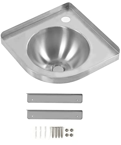 Brilluxa Fregadero de Lavabo Triangular de Esquina, Fregadero de Cocina con Acabado Cepillado, Fregadero de Lavabo a Mano para Cocina, baño, para Barco, Caravana, RV