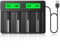 HiQuick Universal Battery Charger for Ni-MH AA, AAA, C D & 3.7 V Lithium-ion Rechargeable Batteries (18650 21700 14500 26650 18350 16340（RCR123A） 10440 17500 22650) Type C Input (Bulit-in Cable)