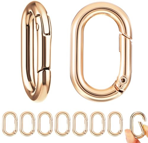 Andibro 10 Stück Oval Spring Karabinerhaken, Metall Ringkarabiner Kleine Buckle Clip Feder Schlüsselanhänger Legierung Karabinerhaken Clip für Rucksack Geldbörsen Auto (Gold)