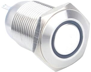 VWWJCCRO 16mm 12V Blue Color O-Ring Illuminated LED Light Latching Flat Head Self-Locking Silver Brass Metal Push Button Switch