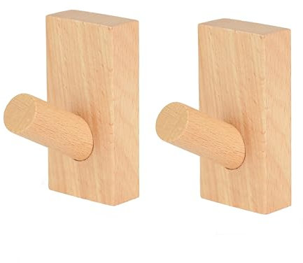 XAQAMY 2 Pcs Percheros Pared Madera Individuales, Gancho Pared, Perchero Pared Madera Adhesivo, Ganchos Percheros de Pared de Madera, Ganchos de Madera para Colgar Abrigos Gorros Ropa Bolsos
