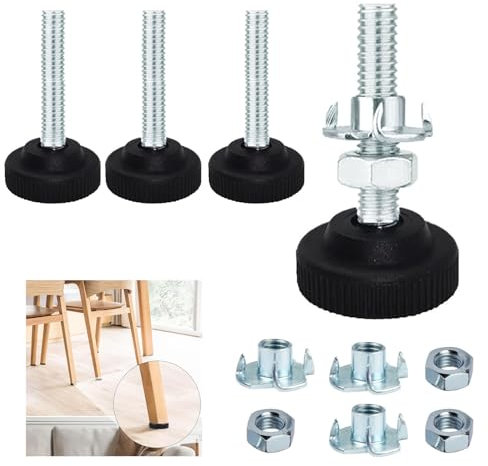 Verstellschraube, 4 Stück Stellfuß M8 x 50MM, Furniture Feet, standhalten stellfuß, Nivellierfüße, Einstellschraube M8, mit Einschlagmuttern, Kontermuttern, für Tischbeine, Stuhlbeine, Möbelbeine