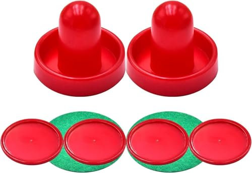 EVERMARKET 1 Set Mini Air Hockey Pushers & Pucks - 2 Red Pushers & 4 Red Pucks (76 mm) - Fits Most Standard Tables - Ergonomic Design - ABS Material
