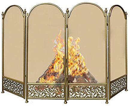 Fire Guard Fireplace Screen, 4 Panel Foldable Wrought Iron Metal Fire Place Standing Gate Decorative Mesh, Solid Steel Spark Guard Cover For And Pet (Color : Black) (d Xx)