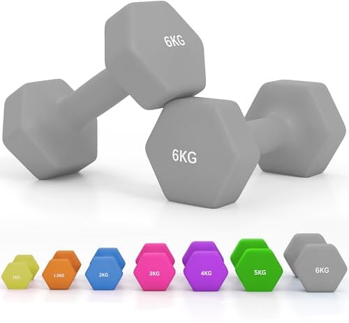 SPORTNOW Set of 2 Hex Dumbbells, Neoprene Weights Pair with Non-Slip Grip, Home Gym Fitness Training Equipment, 2 x 6kg, Grey
