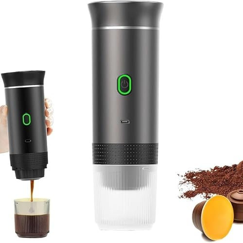 Auosxny Portable Espresso Machine, 3 in 1 Cordless Electric Coffee Maker, Self Heating Coffee Maker Compatible Ground Coffee, with USB-C, for Camping ，Travel, Office, Home(Gray)