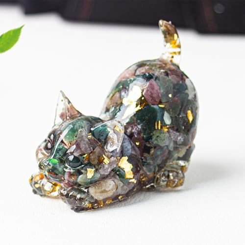 Amethyst Kristall Katzen Deko mini Katzenfigur für Katzenliebhaber (Grün)