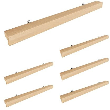 Sossai Holz Möbelgriffe aus Buche | GAH01 | Lochabstand 224mm, Länge 304mm, 6 Stück
