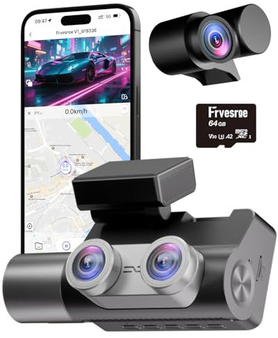 Frvesroe Dashcam 3 Canales para Coche, 4K UHD Delante 170° + Full HD Trasero 140° + Interior 140°, Parking 24h, Dash CAM Coche, WiFi 6 & GPS, Visión Nocturna HDR/WDR, Dashcam con Tarjeta 64GB (V1)