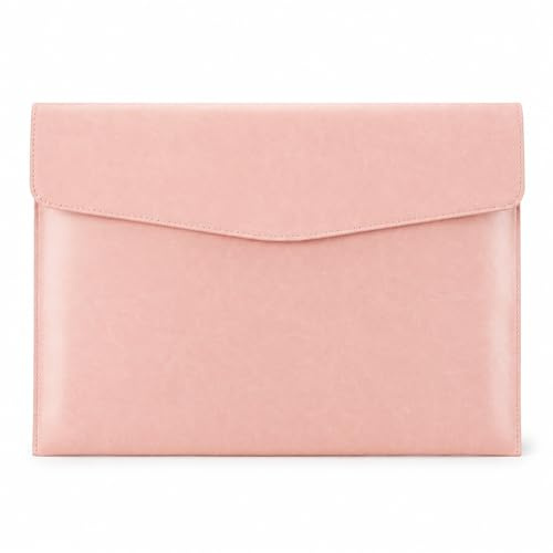 RisePlus Dokumentenmappe A4 Leder, Aktentasche A4 aus PU-Leder, wasserdichte Büro- und Reisetasche für Dokumente, Vintage-Design mit Stifttasche(Rosa)
