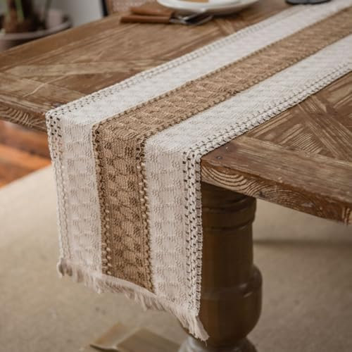 Tischläufer Modern Boho Beige Table Runner Landhausstil Läufer Tisch mit Quasten, Waschbar Tischdecke für Outdoor Hochzeit Dekoration Küche Tabletop Party Dekor,30x160cm