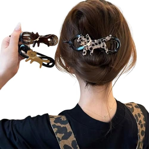 NJCXOLA Lot de 3 pinces à cheveux plates pour femme, Pinces à cheveux plates Clip torsadé, Clip à gratter Tenue solide, Pinces latérales - Chat
