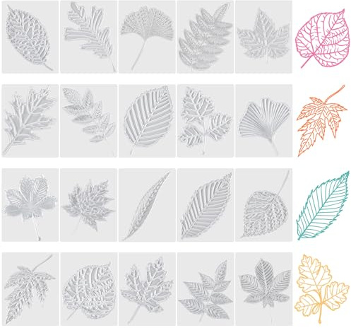 Wonderjune 20 Pcs Leaf Rubbing Plates Texture Art Supplies, 20 Styles | 3.94 X 5.12 Inch Plastic Sheets, Nature Leaf Vein Patterns for Rubbing Art, Fall Theme Projects, Home Classroom Crafts