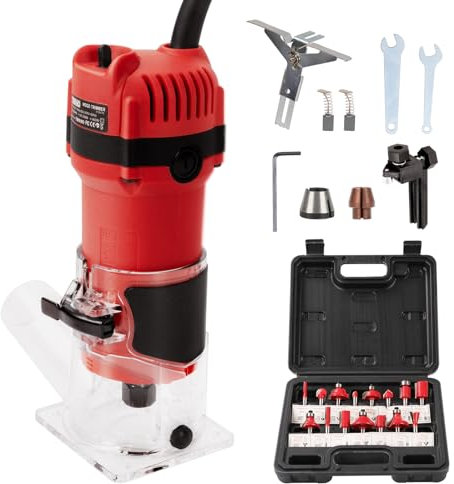 FVPJUXSG Wood Router,800W Compact Palm Router Tool, 31000RPM Wood Trimmer With 15PCS 1/4 Router Bits, Electric Corded Woodworking Router For Slotting & Trimming