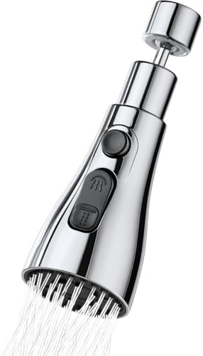 Hjwanyin Kitchen Tap Spray Head, 360° Swivel 3 Function Tap Spout Sink Attachment, ABS Material Chrome Finish Kitchen Tap Aerator Extender Adapter Accessories for Kitchen Sink