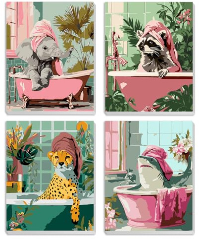 MXJSUA Éléphant Requin Animaux Lot De 4 Kits De Peinture Par Numéros Avec Cadre Pour Adultes, Éléphant Requin Animaux Peintures À L’Huile Acryliques Pour Décoration Maison 20x25cm