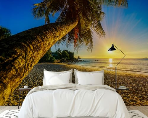 PaxGloz Fototapete Sonnenuntergang Strand Tapete Palme Meer Tapeten Vliestapete Modern Wandtapete Wohnzimmer Schlafzimmer Kinderzimmer Wanddeko Motivtapeten 200 x 140 cm (B x H)