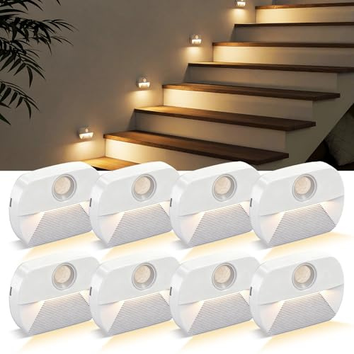 Artrastar Batterie Nachtlicht mit Bewegungsmelder,Auto EIN/AUS Sensor Licht | Für Flur, kinder Bewegungslicht,Bad Indoor Treppenbeleuchtung, Bad, Schlafzimmer,Warmes Weiß（8Stück）