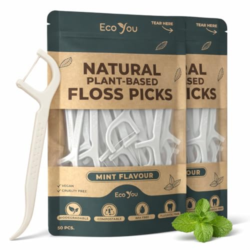 EcoYou Biologisch abbaubare Zahnseide-Plektren, 50 Stück (1 Packung) | Minzgeschmack, Candelilla-Wachs | Pfas-frei | nachhaltig und wiederverwendbar | vegan und tierversuchsfrei | Eco Floss Picks