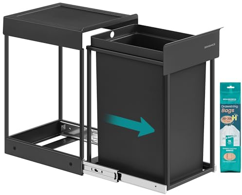 SONGMICS Mülleimer Küche, ausziehbar, Stahlrahmen, ABS-Deckel