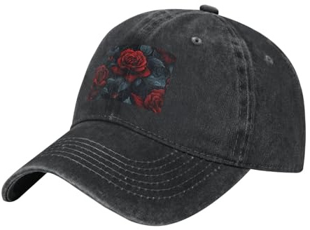 XBKGOHA Black Baseball Cap Gothic Rose Printed Adjustable Cotton Hat for Men & Women Sports, Outdoor Activities, Travel