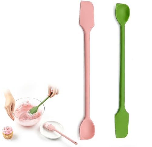 Haoyic 2 Pack Small Silicone Spatula, Dual-Ended Scraper Tool for Jars & Makeup, Flexible Mini Spatula