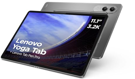 Lenovo Yoga Tab – Tablet 11.1 3.2K (Qualcomm Snapdragon 8 Gen 3, 12 GB RAM, 256 GB UFS 4.0, 144 Hz, 4 Altavoces, Wi-Fi 7, Bluetooth 5.4, USB-C, Android 15) Color Luna Grey – Incluye Tab Pen Pro