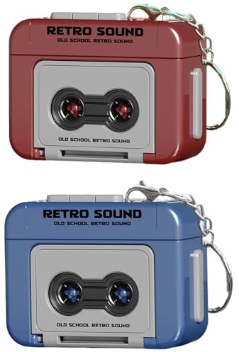 Mini Tape Recorder Schlüsselanhänger, Retro-Kassettenspieler-Schlüsselanhänger mit aufzeichnbarem Sound, tragbarer Mikrokassetten-Musikplayer-Anhänger für Schlüssel, Rucksäcke und Handtaschen (Blau +