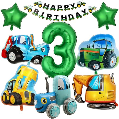 9 Stück Bagger Luftballons Geburtstag 3 Jahre | Traktor Geburtstag Deko 3 Jahre, Bagger Folienballon, Traktor Luftballon Helium, Geburtstagsdeko 3 Jahr Junge