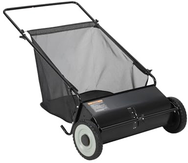 Garvee Barredora de Césped Manual de 53 cm, Recogedor de Hojas de Acero con Altura Ajustable, Limpiador de Empuje para Jardín y Patio, Bolsa de Gran Capacidad, Acabado Integral en Color Negro
