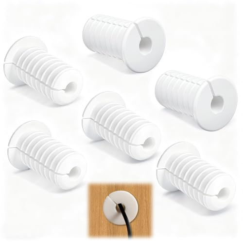 6pcs 3/4 Cable Wall Grommet, Pass Through 19mm Diameter Wall Grommet Silicone Kit for Neat Cable Management(White)