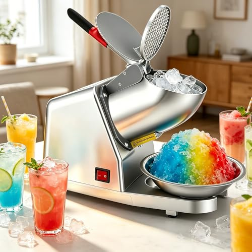 Concasseur à glace 100 kg/h, machine à slush professionnelle avec bol et couvercle, 300 W 2200 tr/min, pour maison/bar/bureau – 4 lames, rapidité