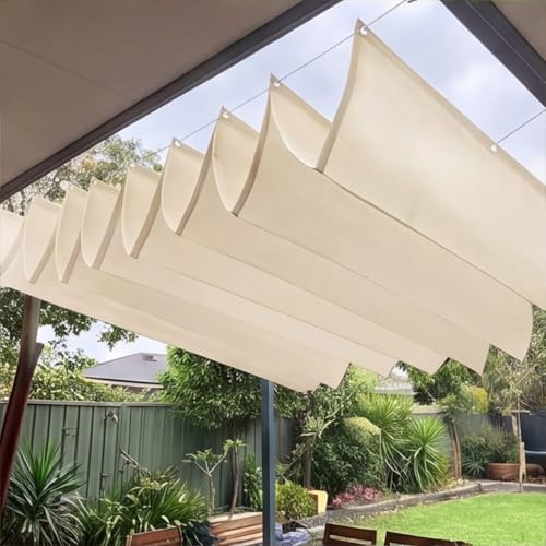 Voile Ombrage Rétractable Vague 2.7 x 3.3 m Toile PES Résistant à l'eau Voile d'ombrage à Vague Rétractable Imperméable Protection UV pour Toit de Terrasse, Pavillon, Ivoire