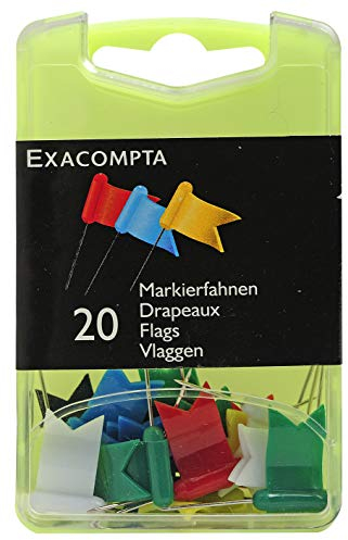 EXACOMPTA Boîte de 20 épingles drapeaux 16mm Couleurs assorties
