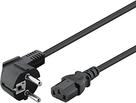 Goobay 51320 Kaltgerätekabel 5m / C13 Kaltgerätebuchse & 90 Grad Schutzkontaktstecker Winkelstecker / Universelles PC Monitor PC Stromkabel C13 Netzkabel / Schwarz / 5 m