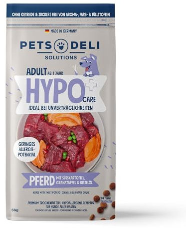 Pets Deli Trockenfutter für Hunde Hypocare Pferd mit Süßkartoffel, Granatapfel & Distelöl - ohne Zucker und Gluten, 6kg