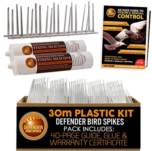 Defender Plastic Anti-Bird Spikes Pack | 30 m with Glue | Pigeon Control Guide | Various Size Packs