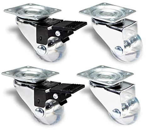 PRIOstahl Möbelrollen Premium Transparent 4er Set 35mm 2 Lenkrollen + 2 mit Bremse 20kg Tragkraft Transportrollen Büro