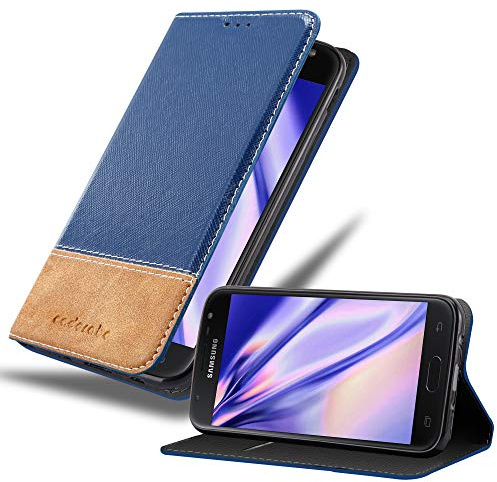 Cadorabo Hülle kompatibel mit Samsung Galaxy J7 2017 aus Premium Kunst Leder Flip Klappbare Stoßfeste Magnetische [Standfunktion] [Kartenfächern] Cover Hülle für Galaxy J7 2017 Tasche in Blau