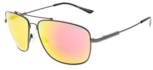 Eyekepper Erinnerung Bifokal Sonnen brille Biegsamen Titan Lesen Sonnenbrillen (Gunmetal Rahmen rot Spiegel,+1.50)