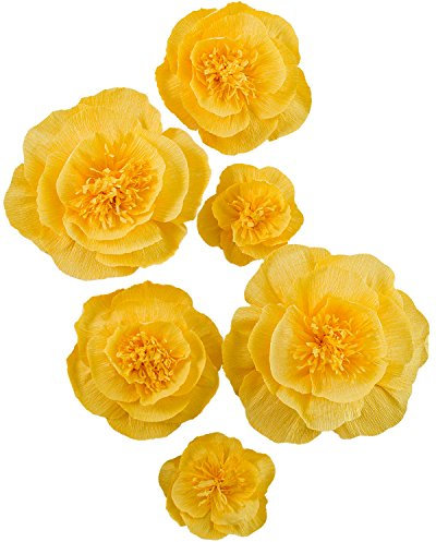 Letjolt Gelbe Papierblumen-Dekorationen für Wand, künstliche 3D-Blumen, Heimdekoration, Hochzeit, Hintergrund, Kinderzimmer, Wanddekoration, Babyparty (Set 6)