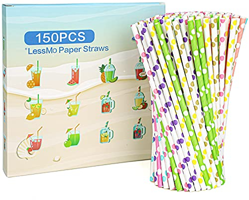 LessMo 150 Pcs Pailles Papier Réutilisables, Paille Coloré pour Mason Jar, Verre, Anniversaire, Mariage, Noël, Douche de Bébé, Célébration et Fête-10 Couleurs