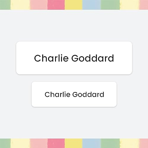 96 x Personalised Stick-On Waterproof Washable Name Labels Pack of 2 Sizes for Clothes, Water Bottles, School Uniform, Equipment, Shoes, School, Nursery, Day Care - White (SFP)