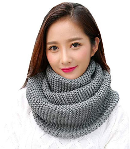 YONKOUNY Sciarpa Scaldacollo Donna Invernale Caldo Sciarpa in Maglia a Tinta Unita Caldo Collo Loop Sciarpa (Grigio)