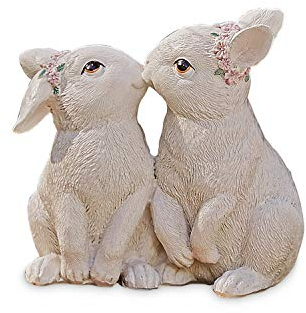 Loberon Hasen Soel, handbemalt, Romantisches Design, Osterhasen mit süßem Blütenkranz, Ostern, Osterdeko, Osterfiguren, Polyresin, Creme