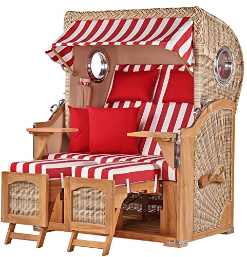 bene living Strandkorb Ammersee Teak Bullauge - PE Shell - Modell 562 - Zweisitzer inkl. Liftersystem
