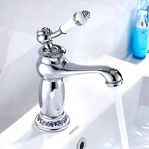 Mezclador lavabo baño latón cromado vintage antiguo monomando de cerámica para baño lavabo (plata)
