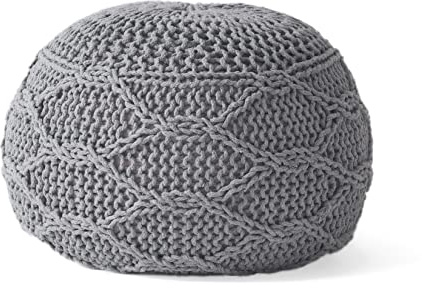 Christopher Knight Home Morven Knitted Round Pouf - Cotton - Gray